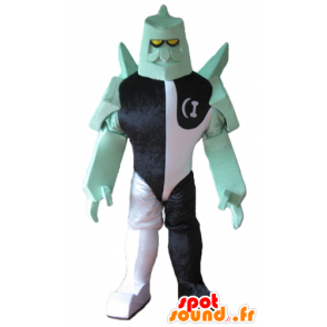 Robot mascotte, zwart fantastische karakter, wit en groen - MASFR24077 - mascottes Robots