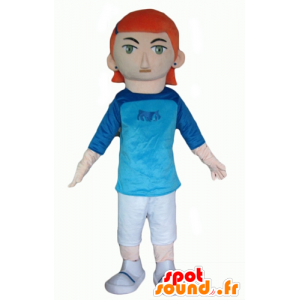 Mascote ruiva, com uma roupa branca e azul - MASFR24080 - Mascotes Boys and Girls