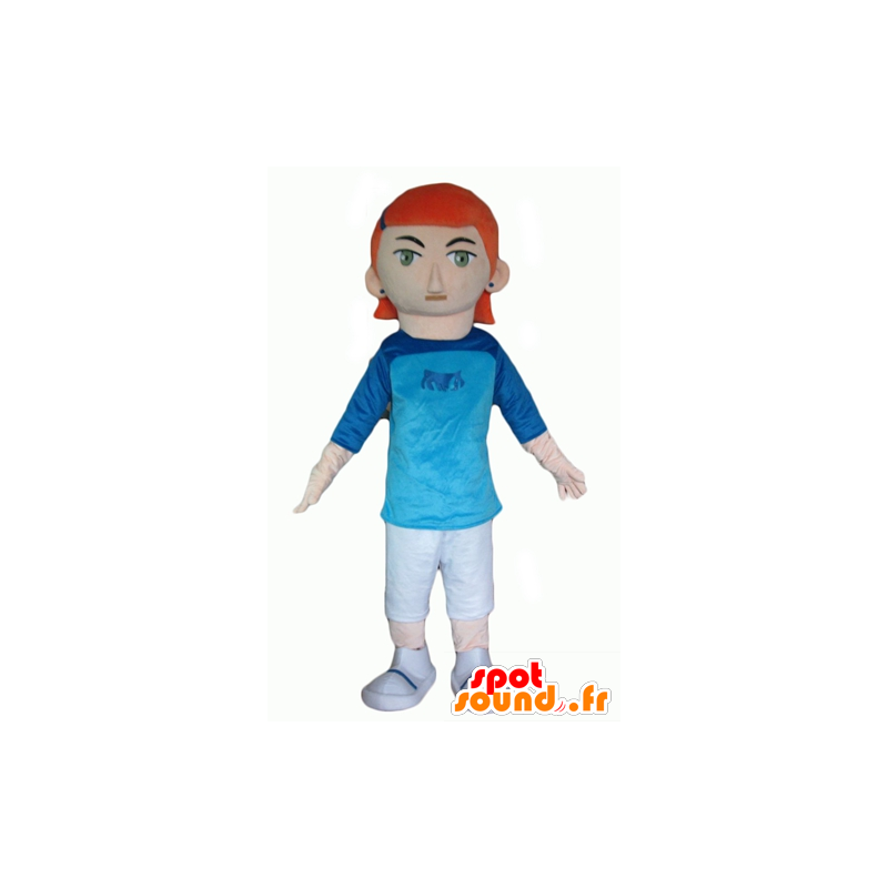 Mascote ruiva, com uma roupa branca e azul - MASFR24080 - Mascotes Boys and Girls