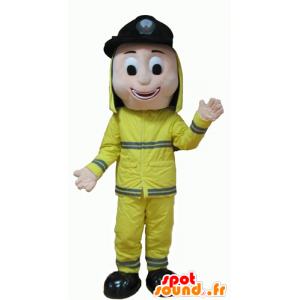 Brandmaskot i uniform, mycket leende - Spotsound maskot