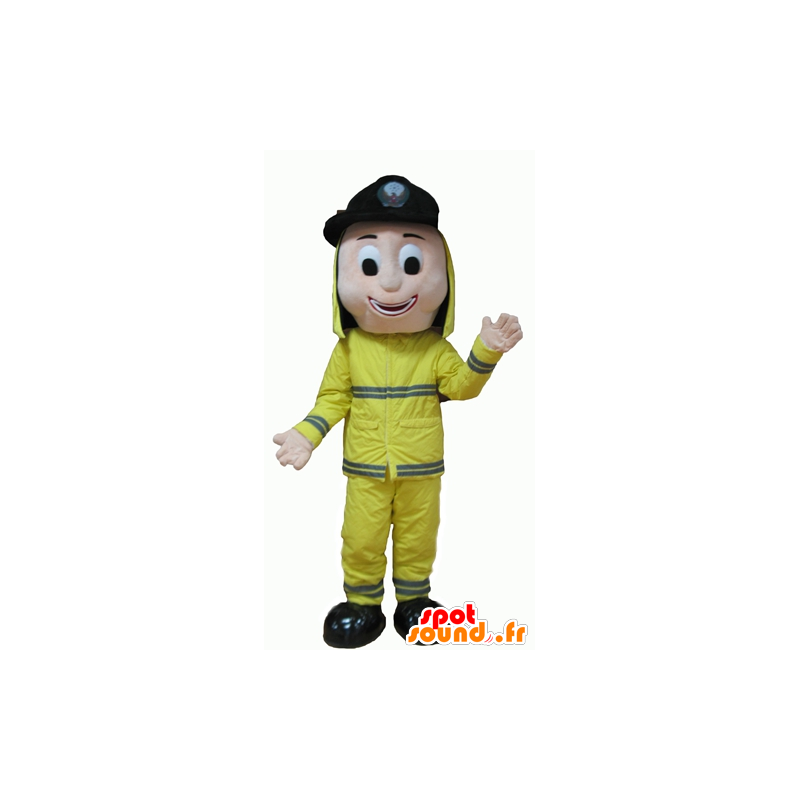Fireman mascote uniforme, alegre - MASFR24082 - Mascotes humanos