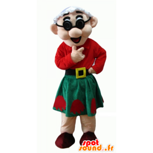 Mascot anciana, vestida de rojo y verde - MASFR24084 - Mascotas humanas