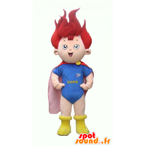 Børnemaskot, lille superhelt med rødt hår - Spotsound maskot