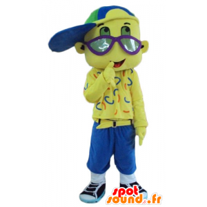 Mascotte de garçon tout jaune, avec une casquette et des lunettes - MASFR24090 - Mascottes Garçons et Filles