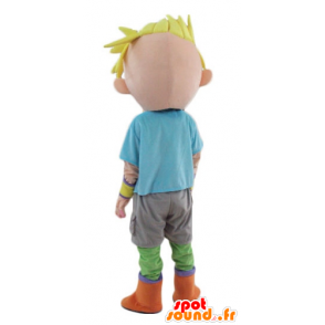 Blonde jongen mascotte, jonge, tiener in kleurrijke outfit - MASFR24091 - Mascottes Boys and Girls