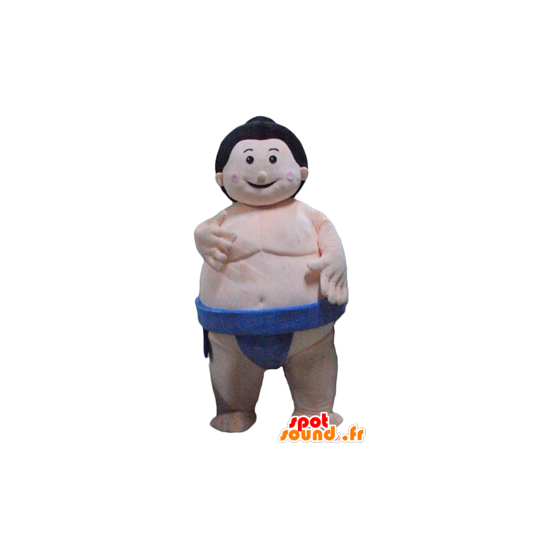 Mascotte de sumo, de gros lutteur japonais, avec un slip bleu - MASFR24093 - Mascottes Humaines