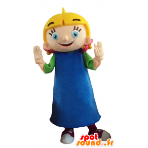 Maskot lille blond pige med blå øjne - Spotsound maskot kostume