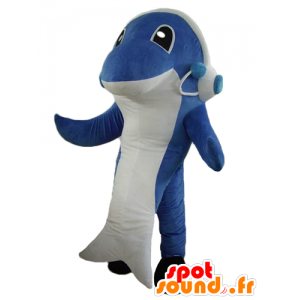 Delfin maskot, blå och vit haj - Spotsound maskot