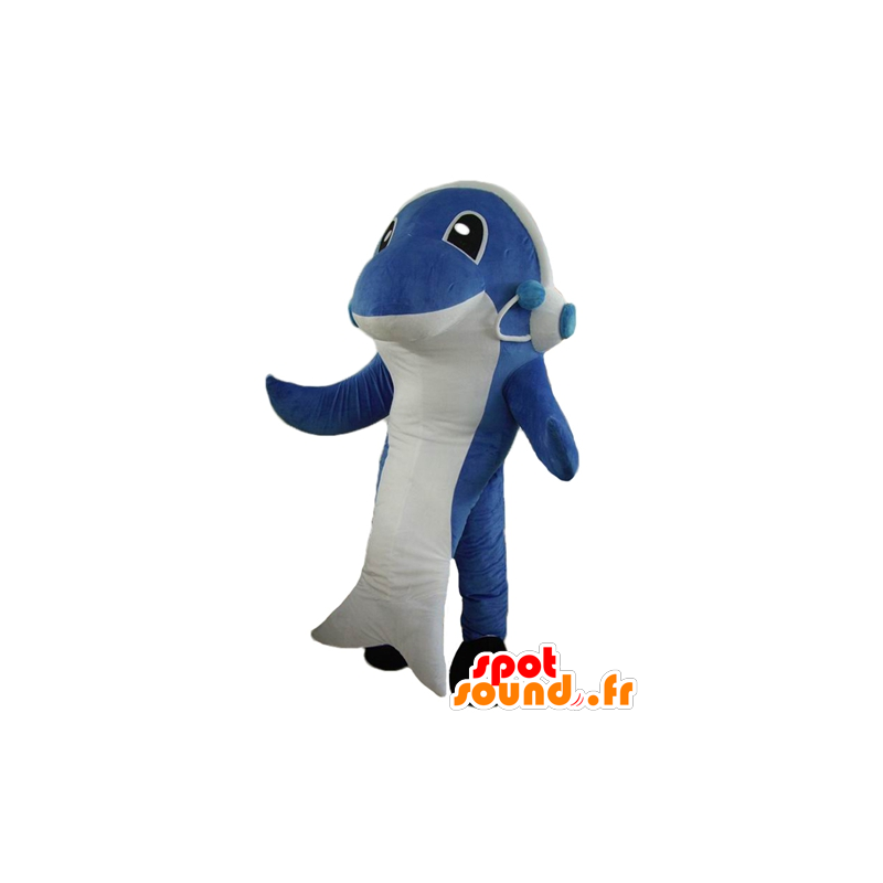 Delfin maskot, blå och vit haj - Spotsound maskot