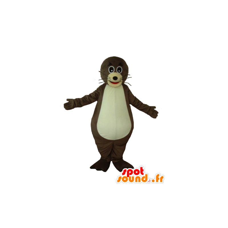 Mascotte de loutre marron et beige, très mignonne et rigolote - MASFR24099 - Mascottes de l'océan