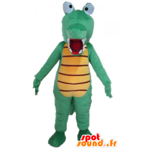 Grøn og gul krokodille maskot, meget sjov og farverig -