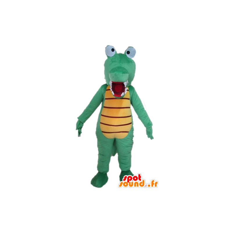 Coccodrillo verde mascotte e giallo, molto divertente e colorato - MASFR24100 - Mascotte di coccodrilli