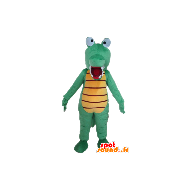 Groene krokodil mascotte en geel, erg grappig en kleurrijk - MASFR24100 - Mascot krokodillen