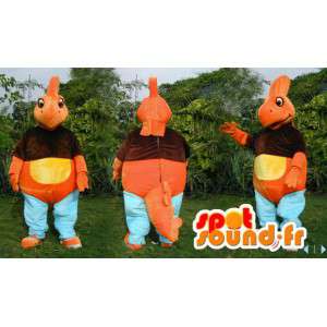 Orange dinosaur mascot, yellow, brown and blue - MASFR006611 - Mascots dinosaur