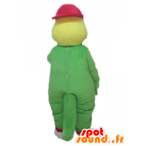 Mascota del cocodrilo verde y amarillo con un sombrero rojo - MASFR24101 - Mascota de cocodrilos