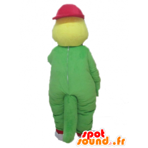 Grønn og gul krokodille maskot med en rød lue - MASFR24101 - Mascot krokodiller
