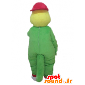 Zelené a žluté krokodýl maskot s červeným víčkem - MASFR24101 - maskot krokodýli