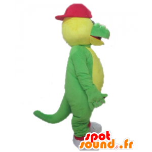 Mascotte de crocodile vert et jaune avec une casquette rouge - MASFR24101 - Mascotte de crocodiles