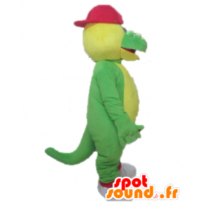 Green and yellow crocodile mascot with a red hat - MASFR24101 - Mascot of crocodiles