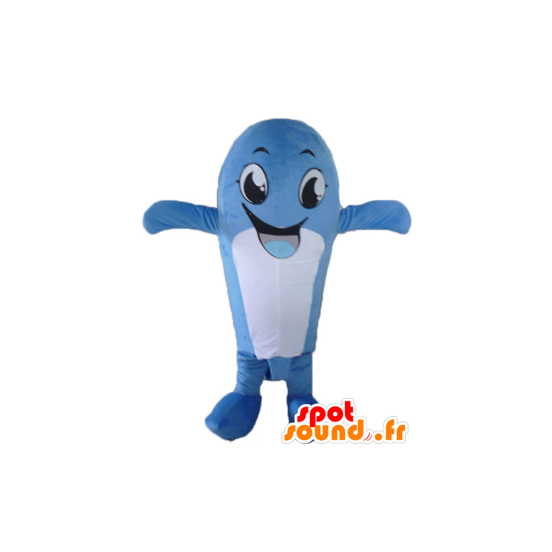 Blu e bianco della balena mascotte, divertimento e sorridente - MASFR24102 - Mascotte dell'oceano