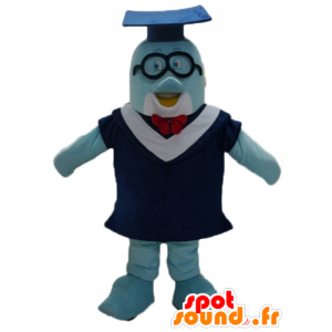 Blue Dolphin mascot with a toga and student hat - MASFR24103 - Mascot Dolphin