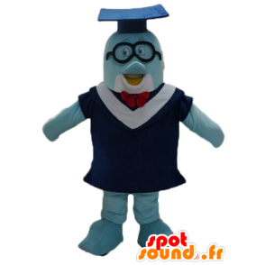 Mascotte de dauphin bleu avec une toge et une toque d'étudiant - MASFR24103 - Mascottes Dauphin