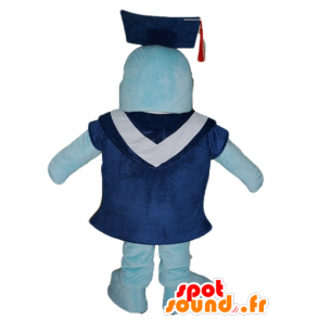 Blå delfin maskot med kjole og studenterhue - Spotsound maskot