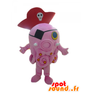 Mascot pink octopus, giant, with a pirate hat - MASFR24104 - Mascottes de Pirate