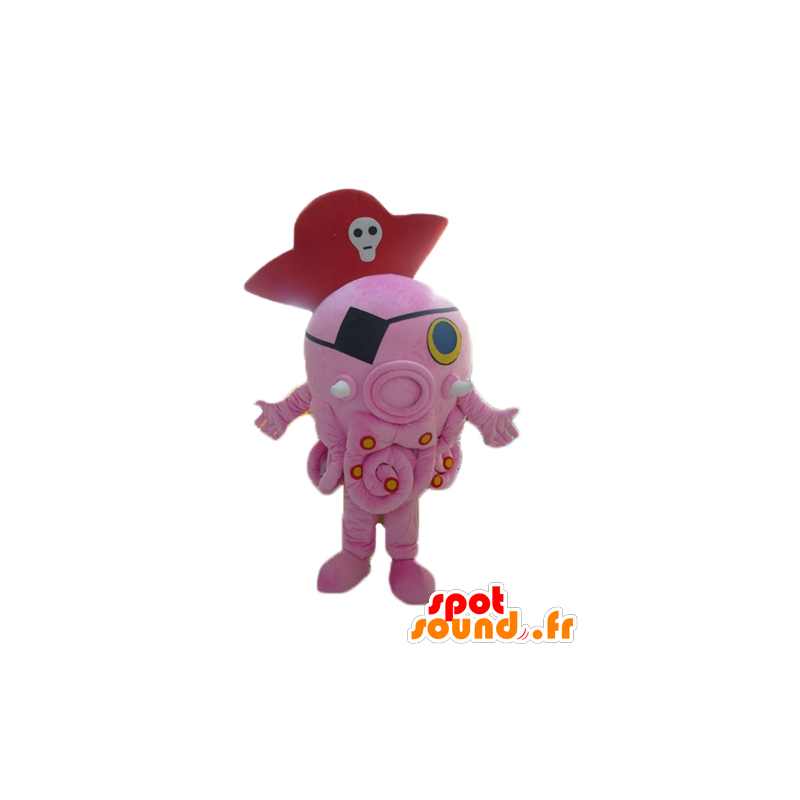 Mascot lyserød blæksprutte, kæmpe med en pirathat - Spotsound
