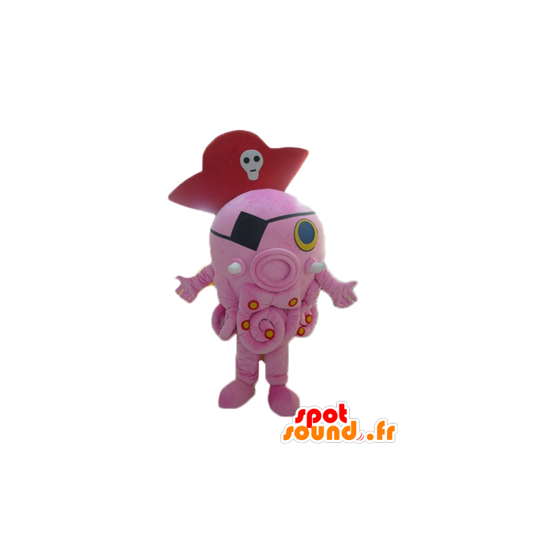 Mascotte roze octopus, reus, met een piraat hoed - MASFR24104 - mascottes Pirates