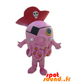 Mascotte roze octopus, reus, met een piraat hoed - MASFR24104 - mascottes Pirates