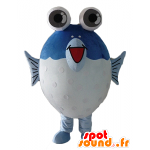 Mascotte de gros poisson bleu et blanc, avec de grands yeux - MASFR24109 - Mascottes Poisson