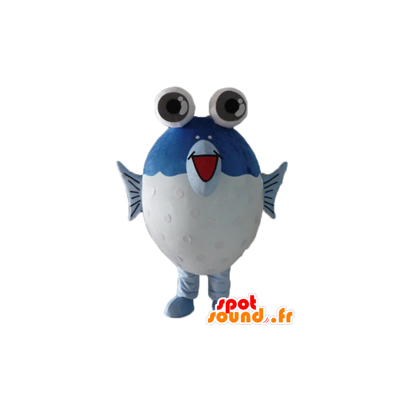 Mascotte de gros poisson bleu et blanc, avec de grands yeux - MASFR24109 - Mascottes Poisson