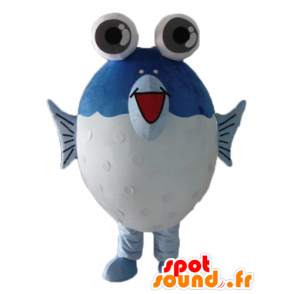 Mascotte de gros poisson bleu et blanc, avec de grands yeux - MASFR24109 - Mascottes Poisson