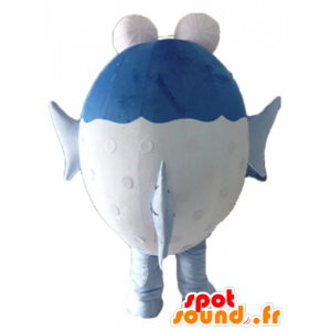 Maskot stor blå och vit fisk, med stora ögon - Spotsound maskot