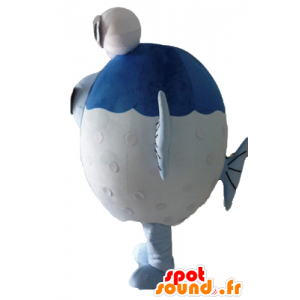 Mascotte grande pesce azzurro e bianco con grandi occhi - MASFR24109 - Pesce mascotte