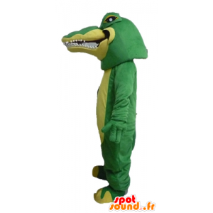 Grøn og gul krokodille maskot, meget realistisk og skræmmende -