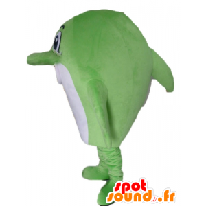 Maskot stor grön och vit fisk, delfin - Spotsound maskot