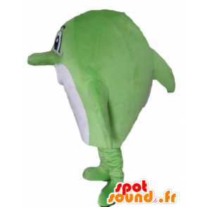Maskot stor grön och vit fisk, delfin - Spotsound maskot
