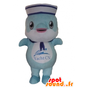 Mascot fish, blue dolphin dressed in sailor - MASFR24113 - Mascot Dolphin