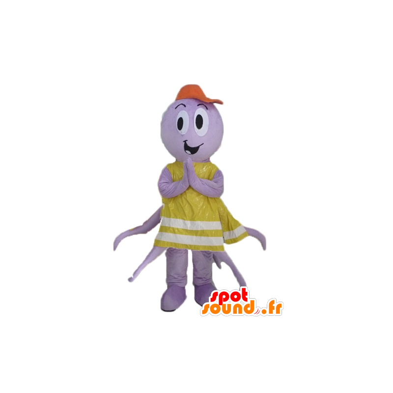 Mascot pulpo morado con una chaqueta amarilla - MASFR24114 - Mascotas del océano