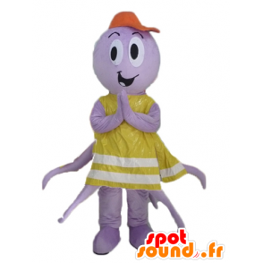Mascot fiolett blekksprut, med en gul jakke - MASFR24114 - Maskoter av havet