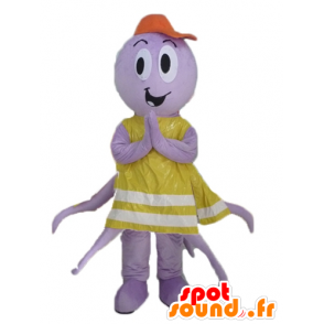 Mascot pulpo morado con una chaqueta amarilla - MASFR24114 - Mascotas del océano