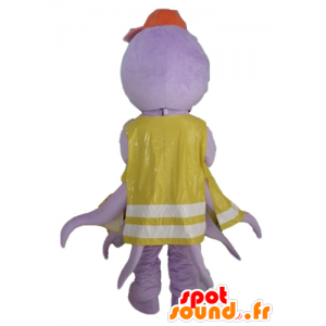 Mascot pulpo morado con una chaqueta amarilla - MASFR24114 - Mascotas del océano