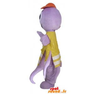 Mascotte de pieuvre violette, avec un gilet jaune - MASFR24114 - Mascottes de l'océan