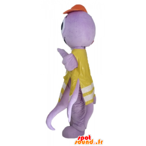 Maskotti violetti mustekala, jossa on keltainen takki - MASFR24114 - Maskotteja meressä