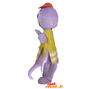 Mascot pulpo morado con una chaqueta amarilla - MASFR24114 - Mascotas del océano