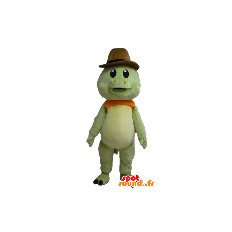 Mascot green turtle and orange, with a cowboy hat - MASFR24115 - Mascots turtle