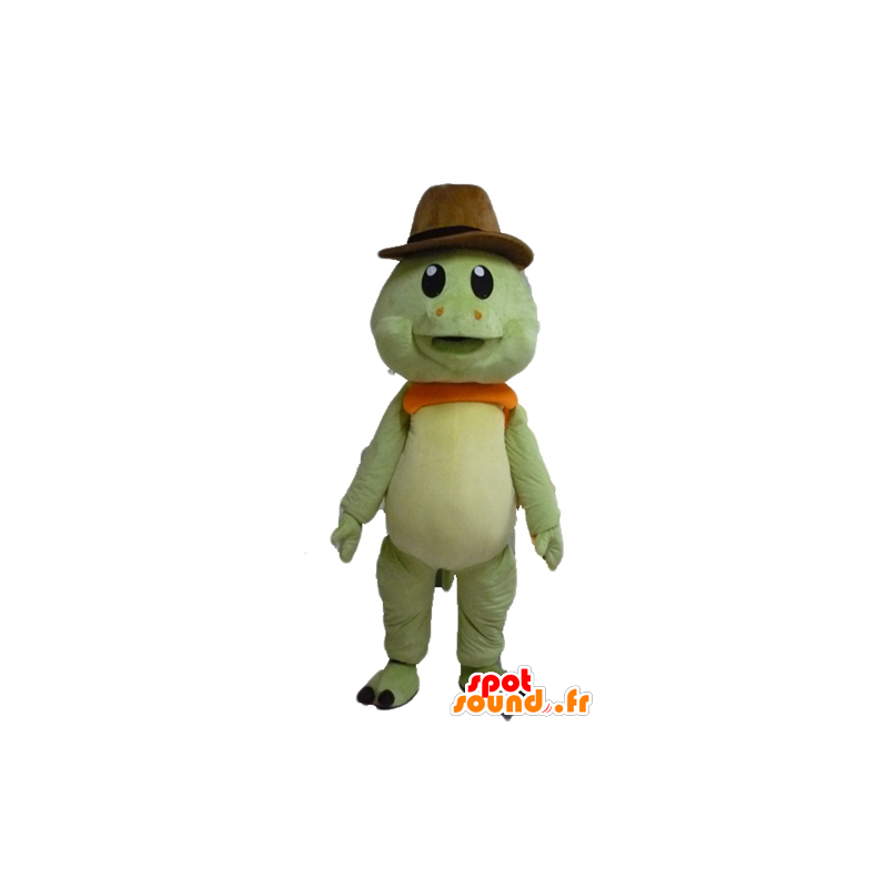 Maskottchen grüne Schildkröte und orange, mit einem Cowboy-Hut - MASFR24115 - Maskottchen-Schildkröte