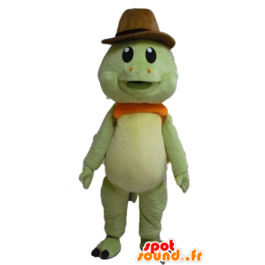 Mascot green turtle and orange, with a cowboy hat - MASFR24115 - Mascots turtle